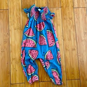 The Tea Collection watermelon short sleeve romper.